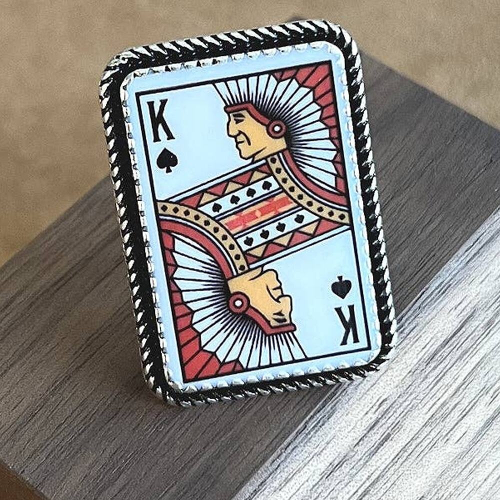 Silver Western King of Spade Cuff Ring